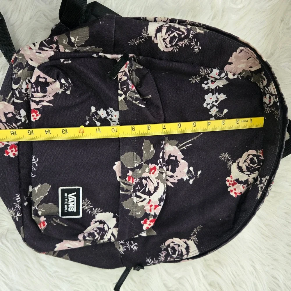 Vans Realm‎ Backpack Black Floral Print Canvas School Bag Laptop Sleeve